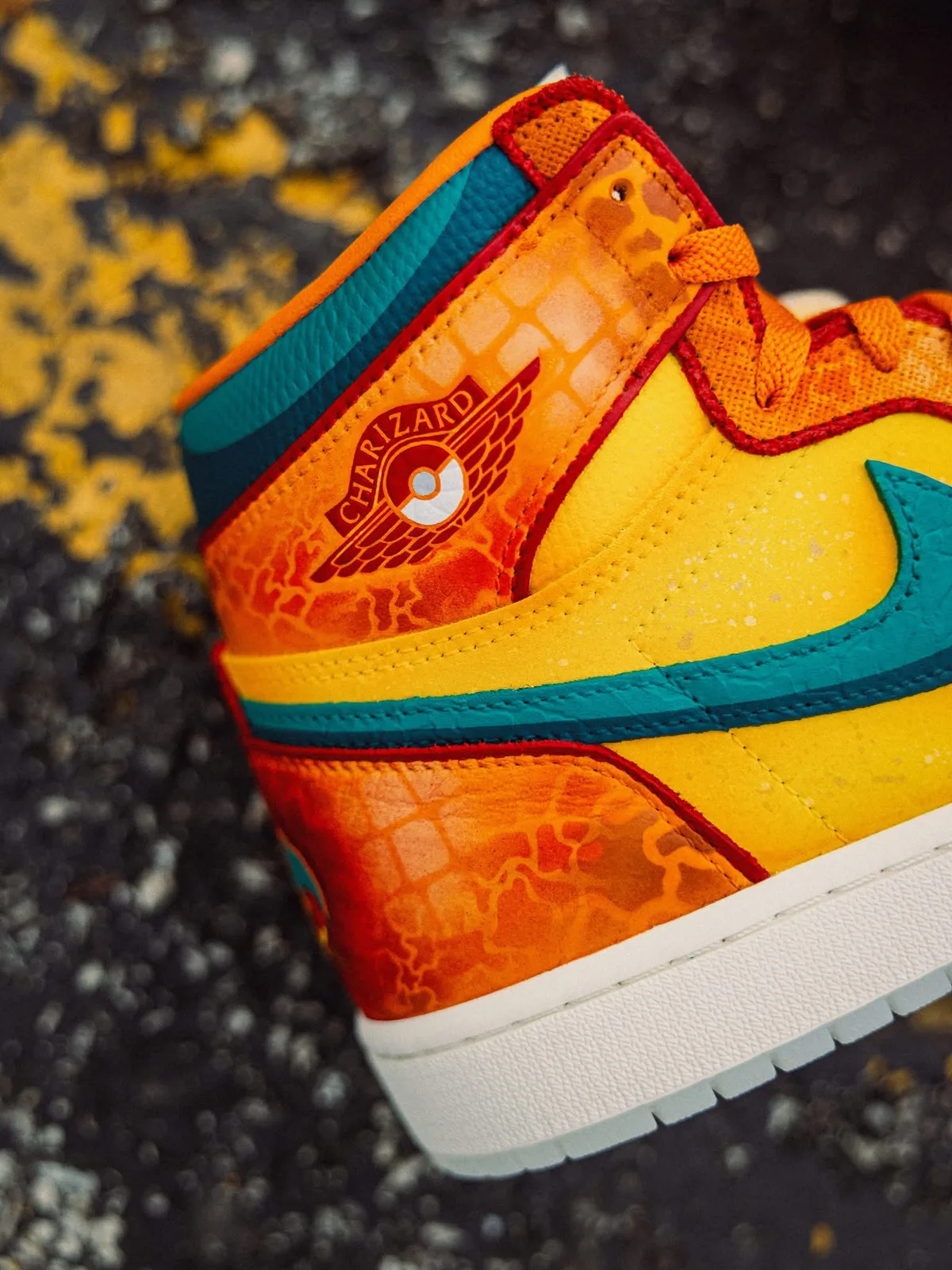 Charizard Jordan 1s — custom Air Jordan 1 High by DeJesus Custom Footwear — angle 2